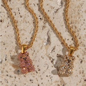 TWO NECKLACES $59💎*Teddy Bear Necklace*24K Gold Gummy Bear Necklace*Waterproof